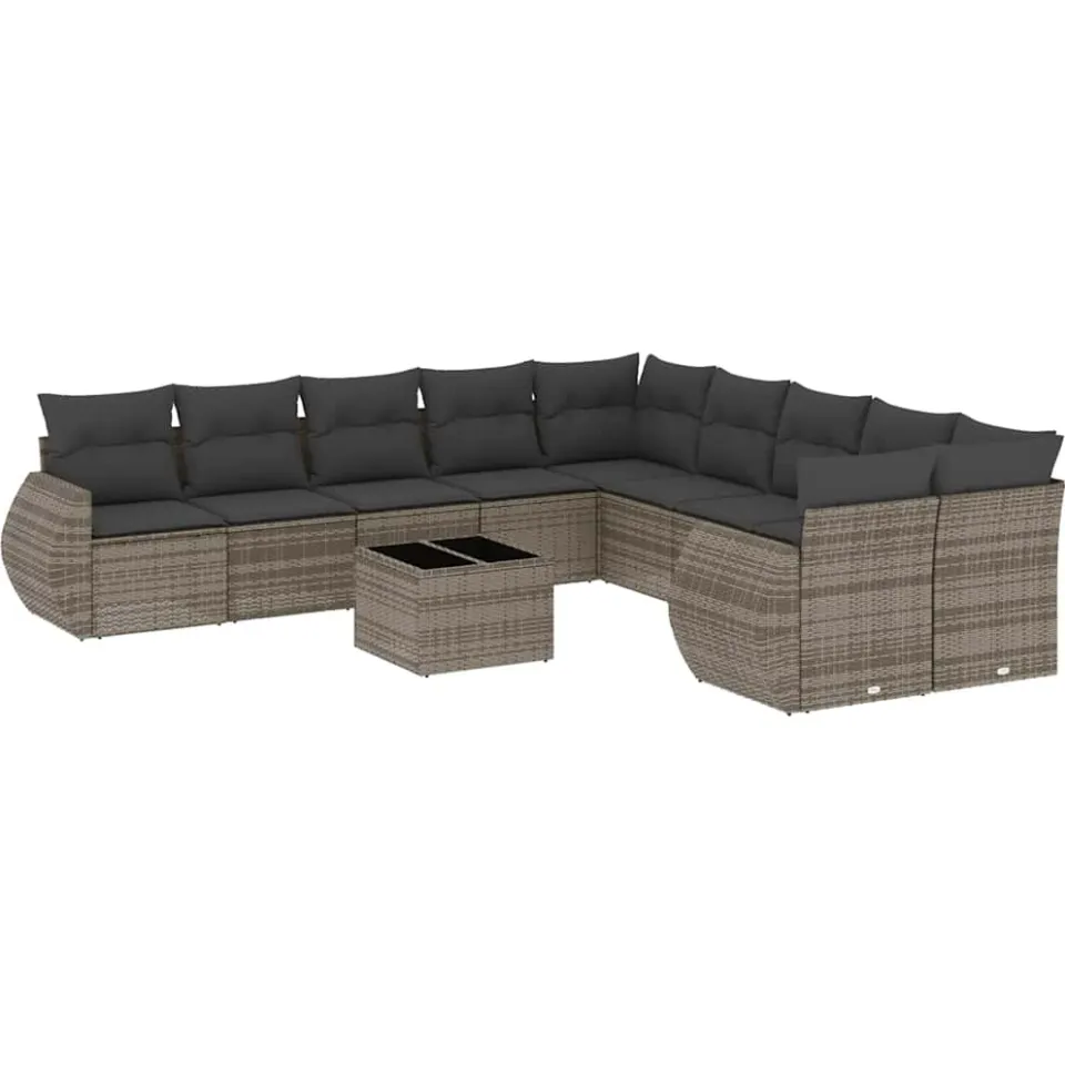 vidaXL 11-delige Loungeset met kussens poly rattan lichtgrijs