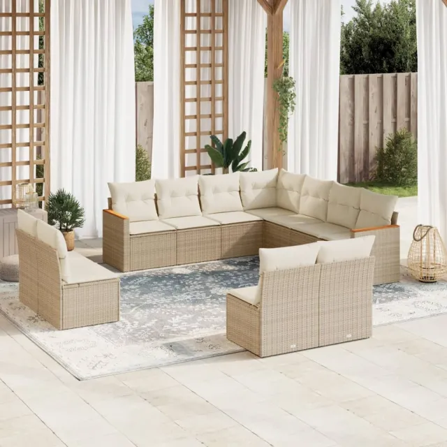 vidaXL 11-delige Tuinset met kussens poly rattan beige, foto 2