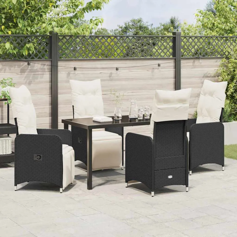 vidaXL Tuin eettafelset 5 st Zwart poly rattan, foto 3