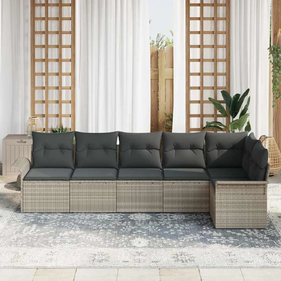 vidaXL Tuin Sofa Set 6 st Lichtgrijs poly rattan, foto 3
