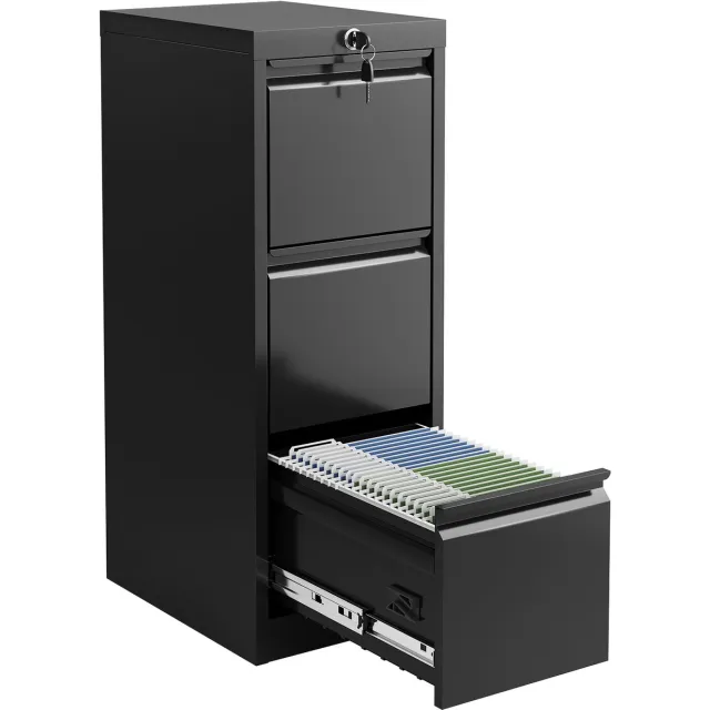 Triumpunpre Hoge Archiefkast 3 Laden - 38x45x103cm - Dossierkast Van Koudgewalst Staal - 150kg Draagvermogen - Slot - Voor Amerikaans Letterformaat En A4-Formaat - Ruimtebesparende Documentenopberger - Voor Kantoor - Zwart