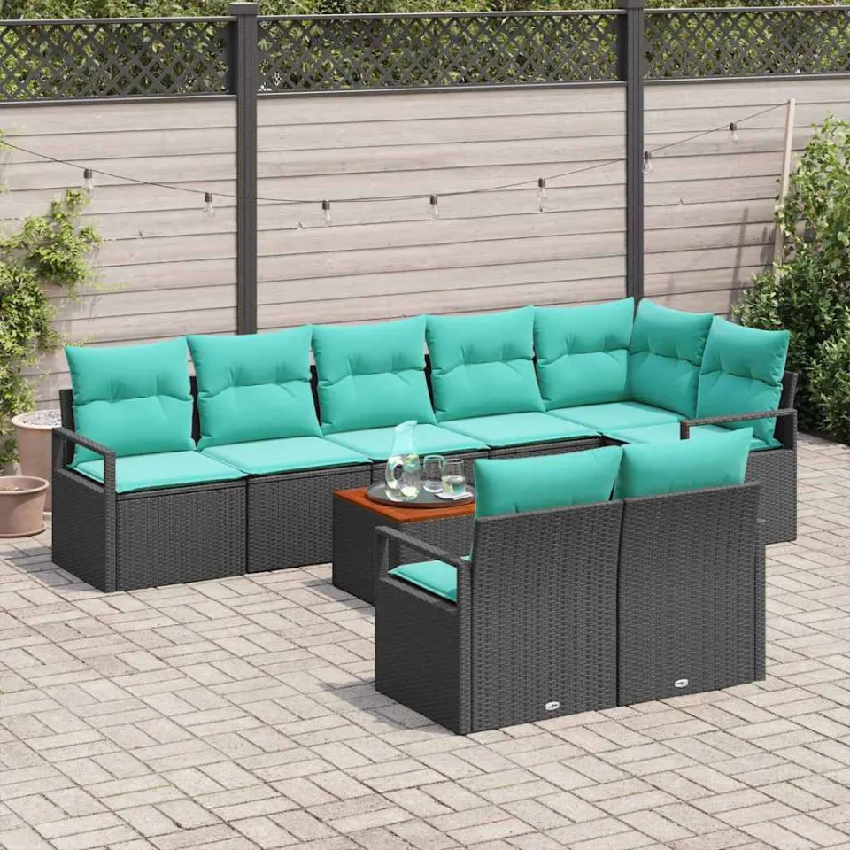 vidaXL Tuinbankenset 9 st Zwart poly rattan, foto 3