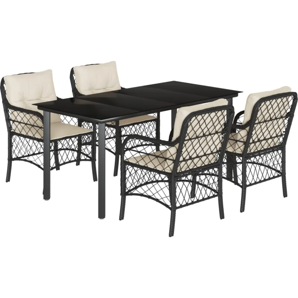 vidaXL 5-delige Tuinset met kussens poly rattan zwart