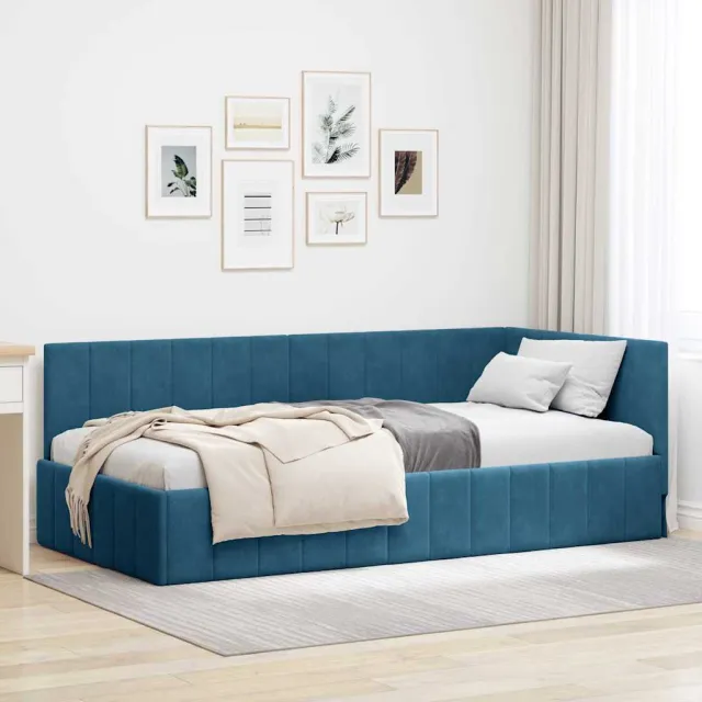 vidaXL Hoekbedframe Blauw 90 x 190 cm fluweel