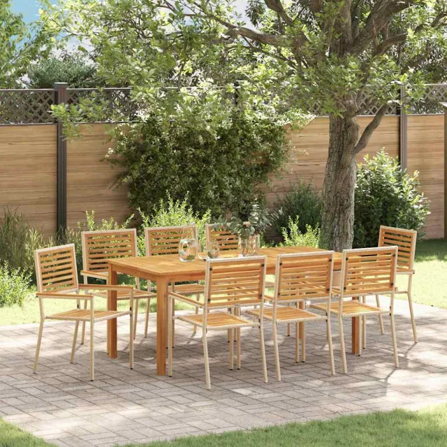 vidaXL Tuin eettafelset 9 st Beige Massief Acaciahout, foto 2