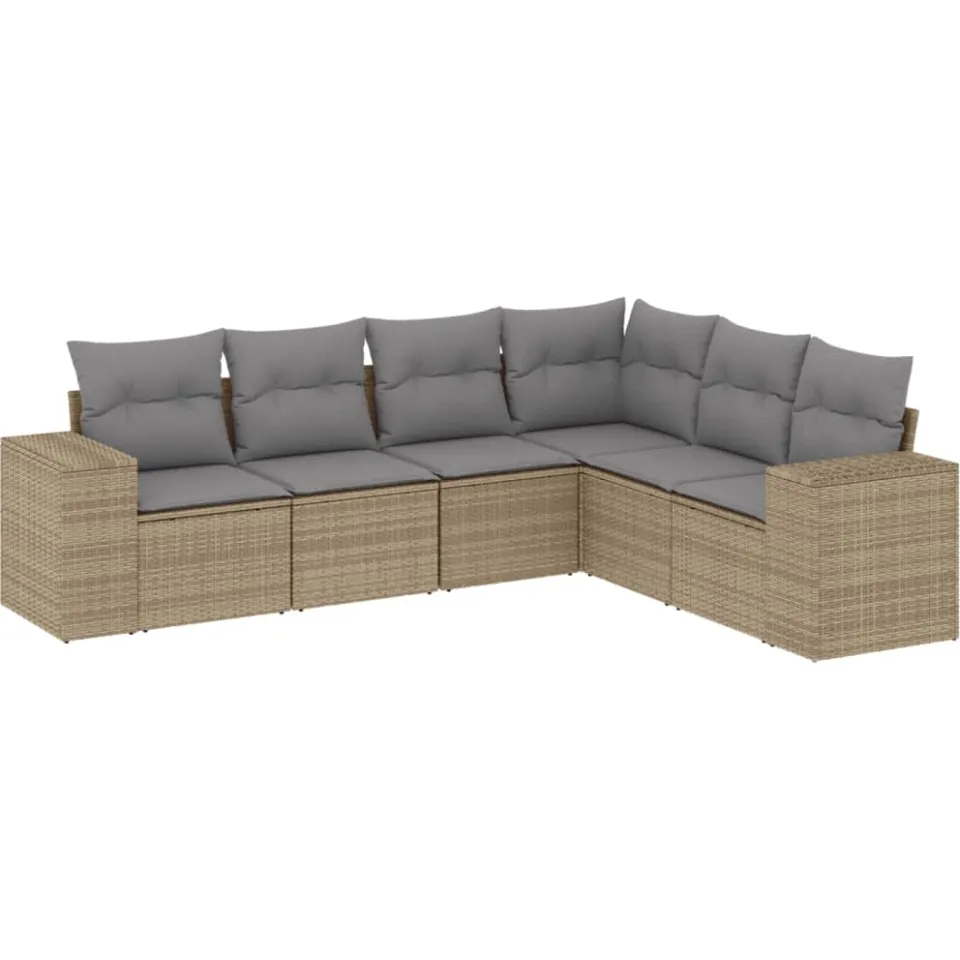 vidaXL 6-delige Loungeset met kussens poly rattan beige, foto 3