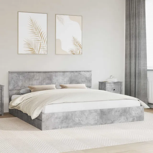 vidaXL Opslag bed met lade Beton Grijs 200 x 200 cm Bewerkt hout