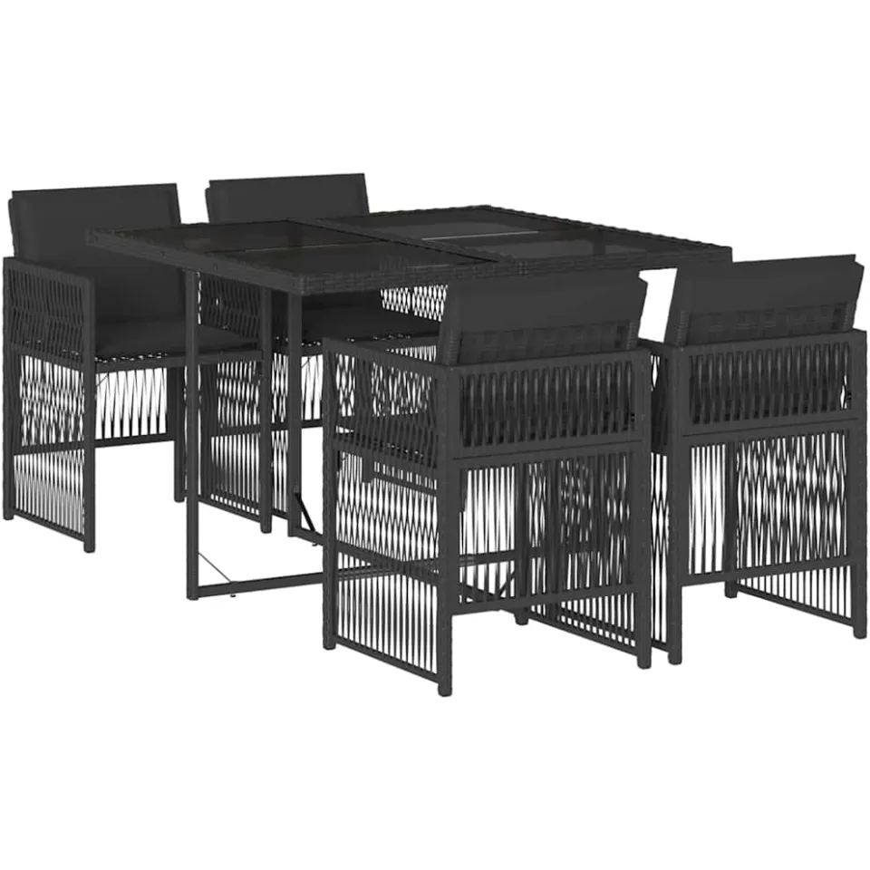 vidaXL 5-delige Tuinset met kussens poly rattan zwart, foto 3