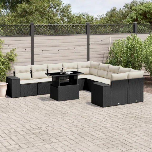 vidaXL 11-delige Loungeset met kussens poly rattan zwart, foto 2