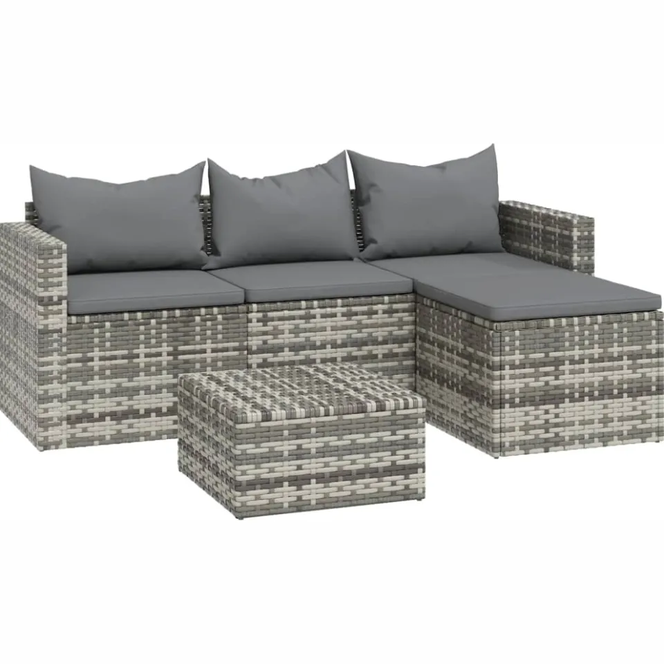 vidaXL 3-delige Loungeset met kussens poly rattan grijs, foto 3