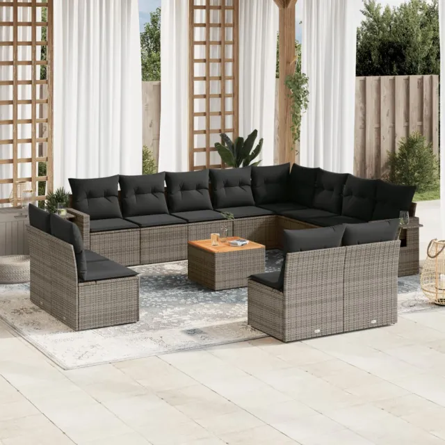 vidaXL 13-delige Loungeset met kussens poly rattan grijs, foto 2