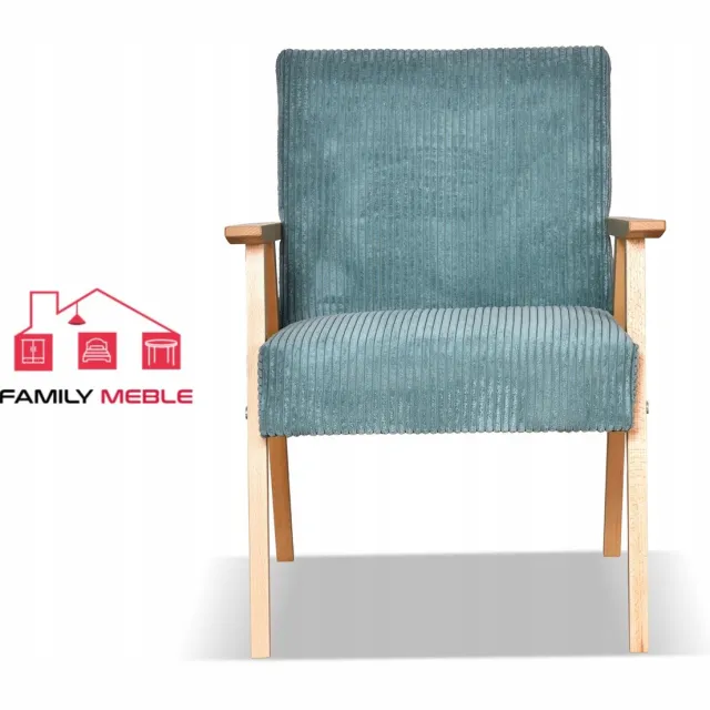 Family Meble SOLER - Retro Vintage Fauteuil - Mint Corduroy Anafi - PRL Jaren 80/90 Stijl - Comfortabel & Stevig