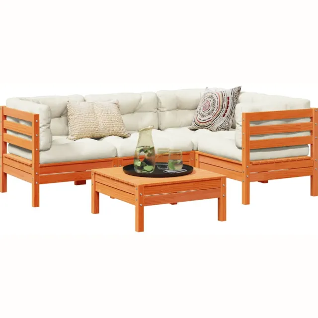 vidaXL 5-delige Loungeset met kussens massief grenenhout wasbruin