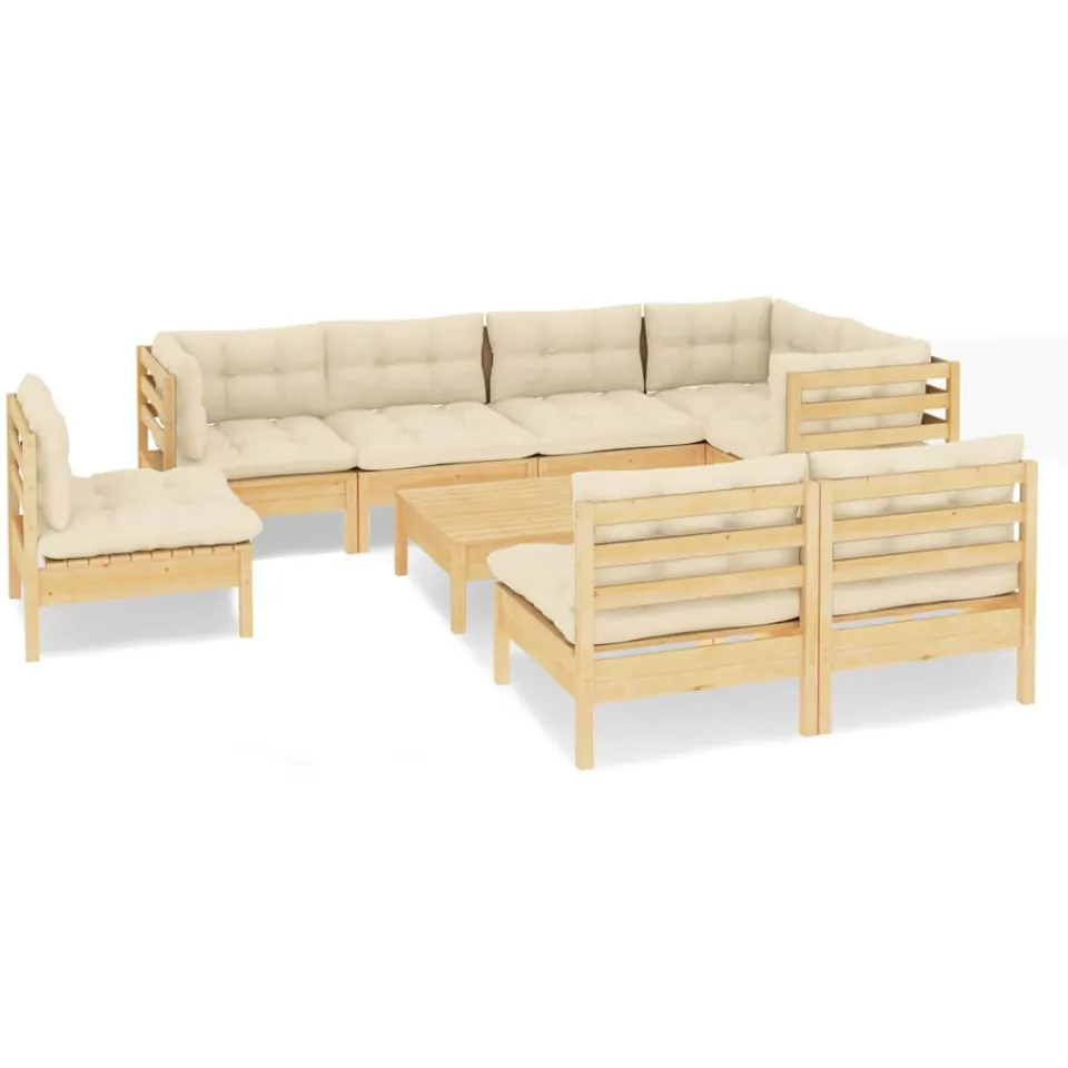 vidaXL 9-delige Loungeset met crèmekleurige kussens massief grenenhout, foto 3