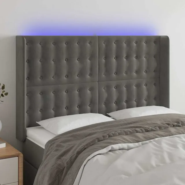 vidaXL Hoofdbord LED 147x16x118/128 cm fluweel donkergrijs grijs