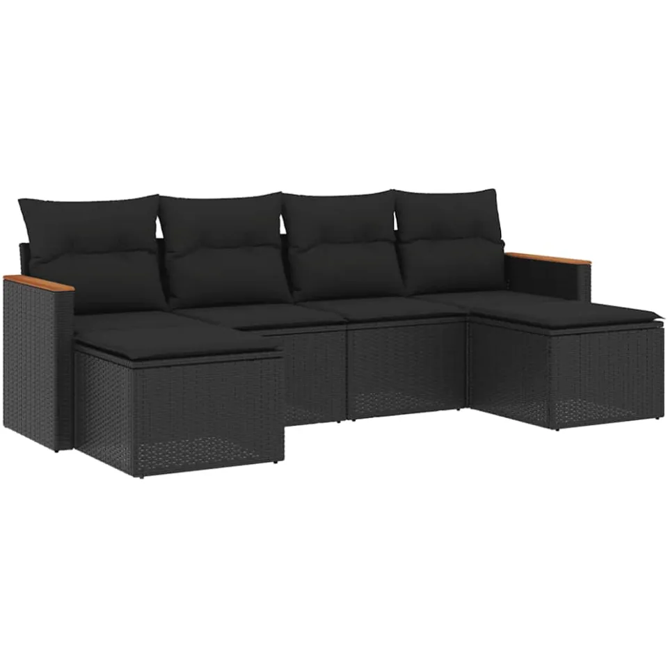 vidaXL 6-delige Loungeset met kussens poly rattan zwart, foto 3