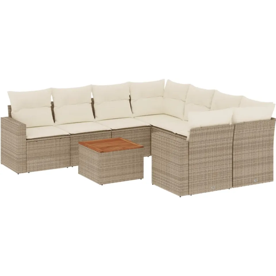 vidaXL 9-delige Loungeset met kussens poly rattan beige, foto 3