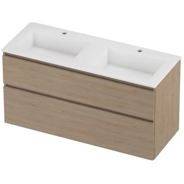 Proline Aristo Badmeubelset Polystone Elegant 2 Gaten 120x46x62 cm Mat White Ideal Oak Eiken
