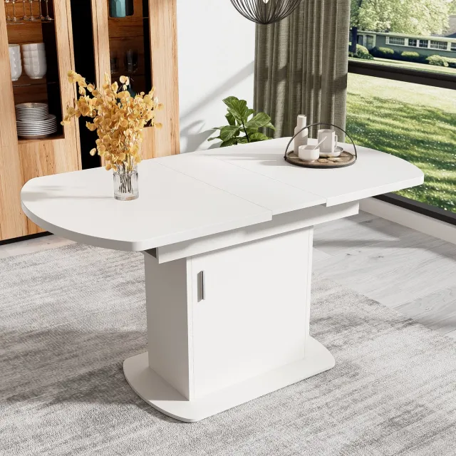 Wishdor Uitschuifbare eettafel - Ovaal met opbergruimte - Modern minimalistisch - Woonkamer eetkamer keuken - Houtlook metaal - Wit zilver - 130 x 70 x 75 cm