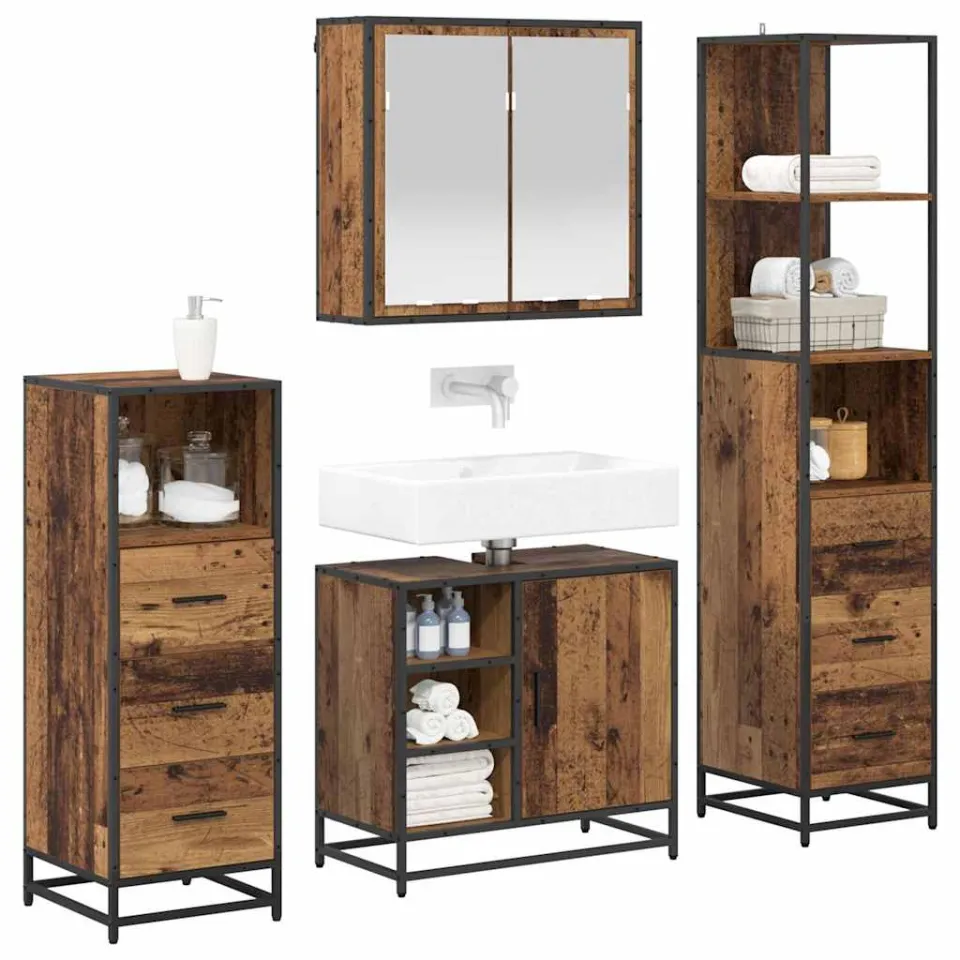 vidaXL Badkamermeubelset 4 st Oud Hout 65 x 33 x 60 cm Bewerkt hout Bruin