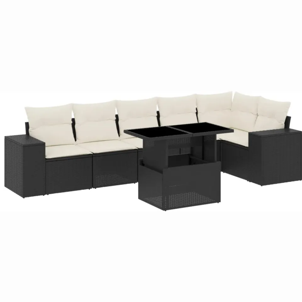 vidaXL 7-delige Loungeset met kussens poly rattan zwart