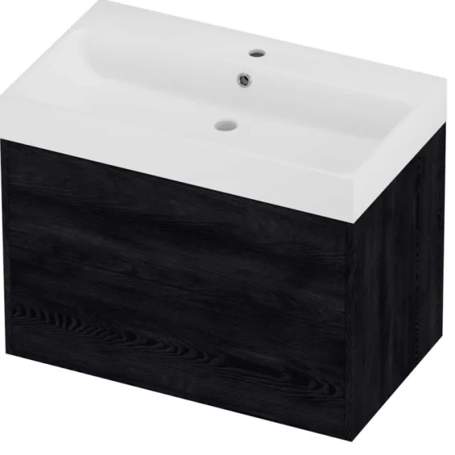 Proline Podium Badmeubelset Polystone Loft 1 Kraangat Voor Grepen 80x46x62 cm Mat White Black Oak Eiken