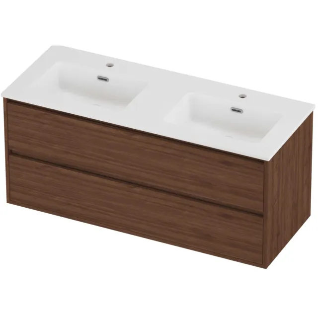 Proline Tribute Badmeubelset Porselein Elegant 2 Gaten 120x46x54 cm Mat White Indian Walnut Houtlook
