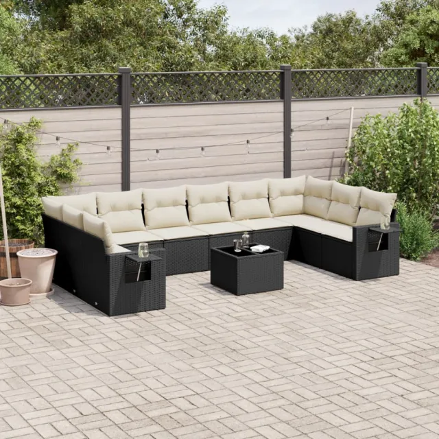 vidaXL 11-delige Loungeset met kussens poly rattan zwart, foto 2