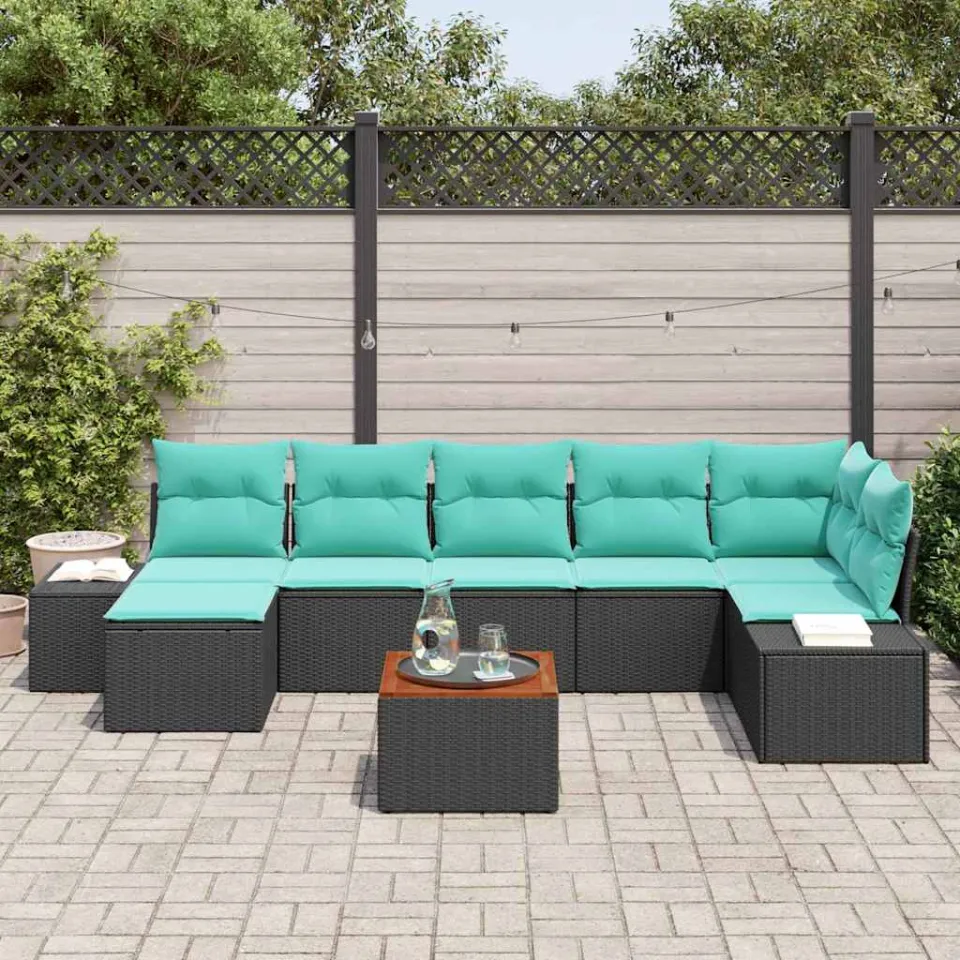 vidaXL Tuinbankenset 8 st Zwart poly rattan, foto 3