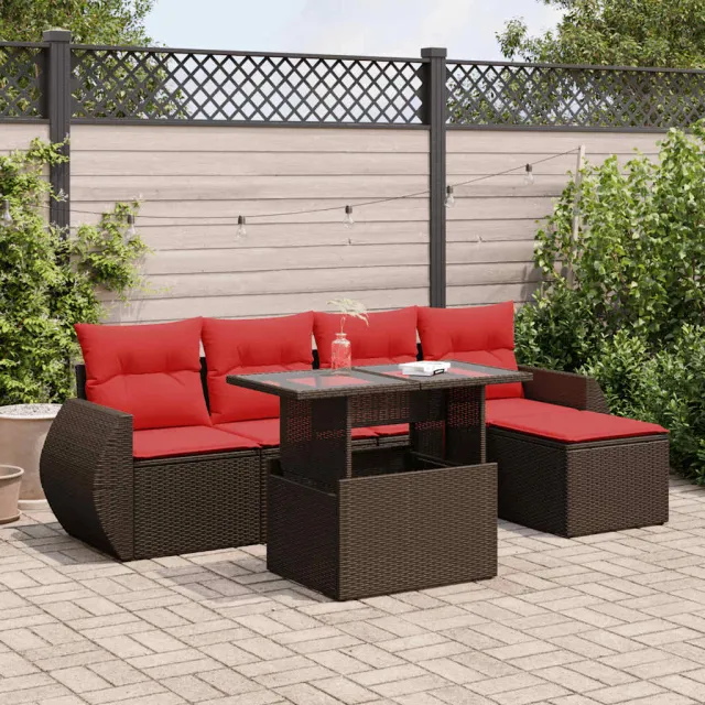 vidaXL 6-delige Loungeset met kussens poly rattan acacia bruin, foto 2