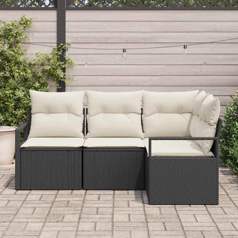 vidaXL Bankstel 4 st Zwart poly rattan, foto 3