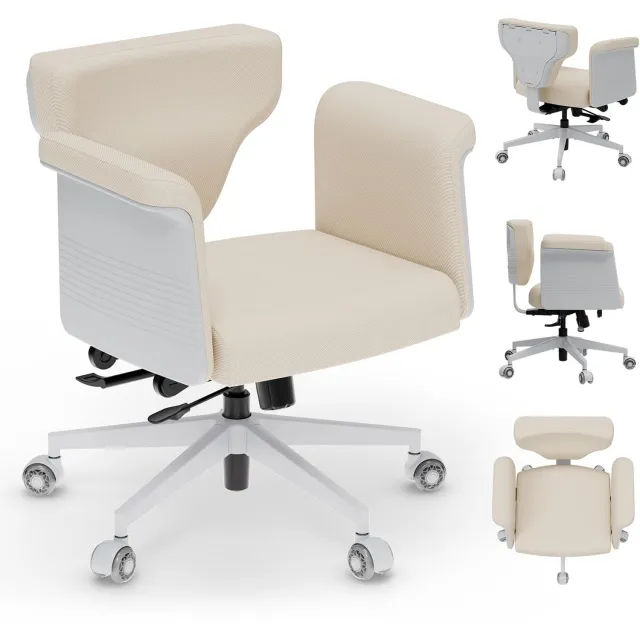 Newtral Ergonomische Bureaustoel met Inklapbare Laptoptafel - Directiestoel met Verstelbare Rugleuning en Armleuningen - voor Werk, Laptop, Ontspanning, Achteroverleunen en Huisdieren Beige