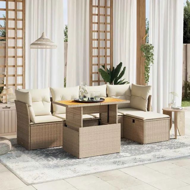 vidaXL 6-delige Loungeset met kussens poly rattan beige, foto 2