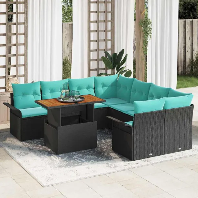 vidaXL Tuin Sofa Set 9 st Zwart Poly riet, foto 2