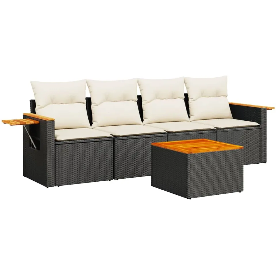 vidaXL 5-delige Loungeset met kussens poly rattan zwart, foto 3