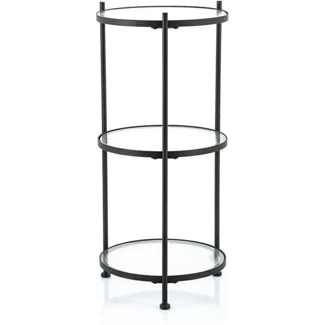 Furnilux Bijzettafel Rond Scope - Metaal Zwart - Glazen bladen - 40 x 40 x 89 cm