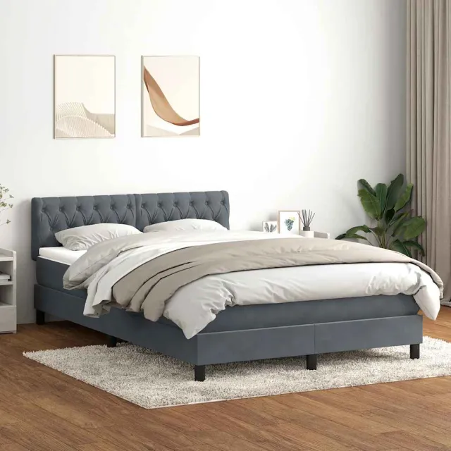 vidaXL Boxspring met matras en LED fluweel donkergrijs 160x210 cm grijs