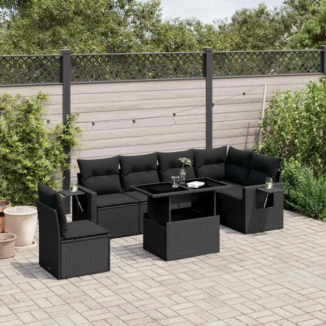 vidaXL 7-delige Loungeset met kussens poly rattan zwart, foto 2