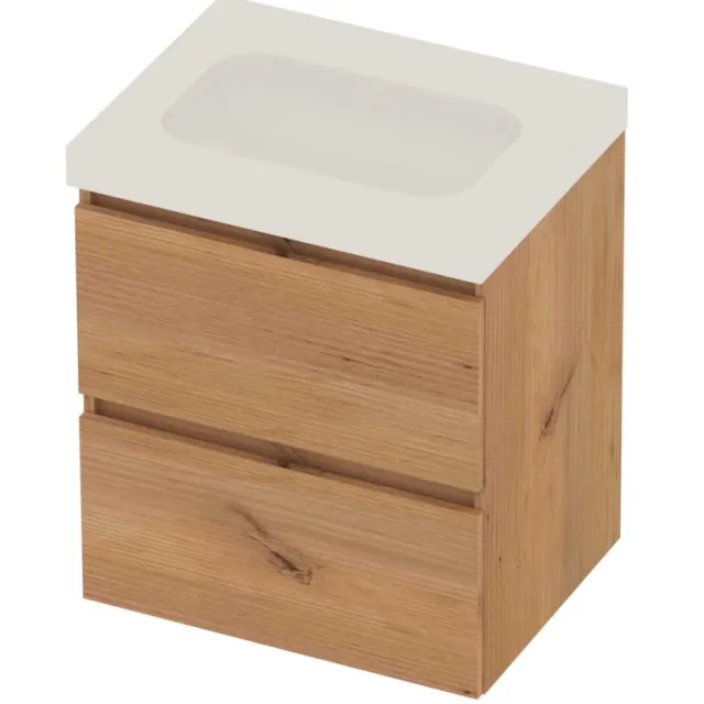 Basic-Line Moby 46 Badmeubelset Polystone 60x46x66 cm Whisky Oak Glans Wit