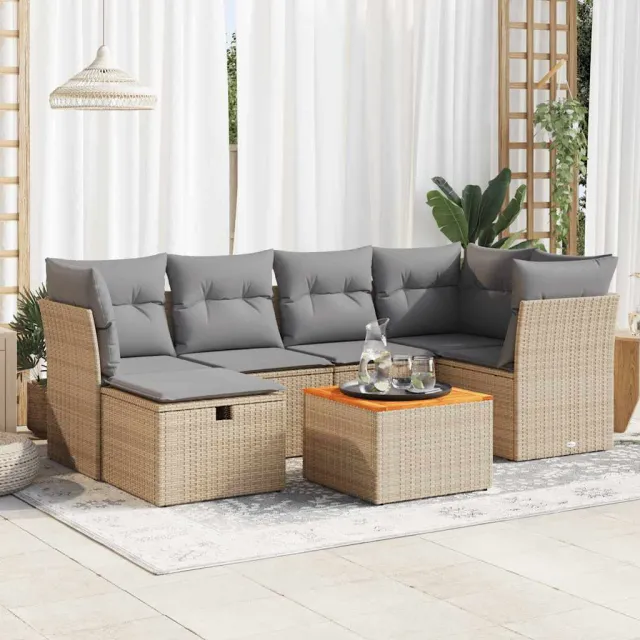 vidaXL 7-delige Loungeset met kussens poly rattan beige, foto 2