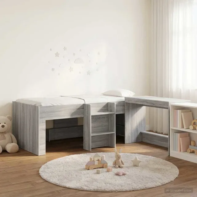 vidaXL Hoge Bed Frame met Bureau voor Kinderen 2 st Grijs Sonoma