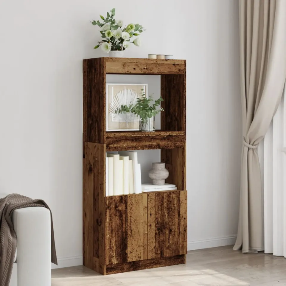 vidaXL Hoge kast 63x33x140 cm bewerkt hout oud houtkleurig bruin, foto 2