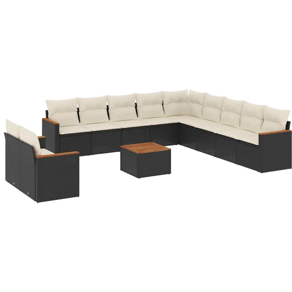 vidaXL 12-delige Loungeset met kussens poly rattan zwart