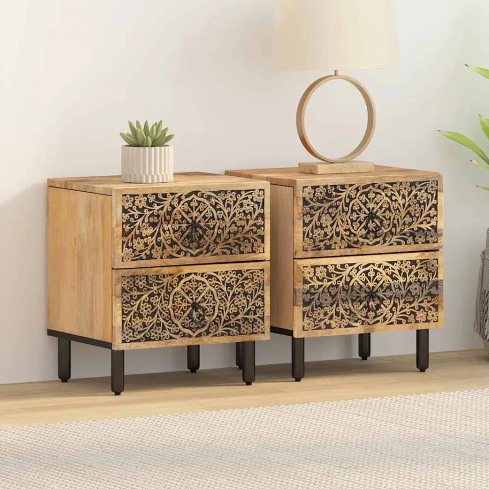vidaXL Nachtkastjes 2 st 40x33x46 cm massief mangohout bruin, foto 3