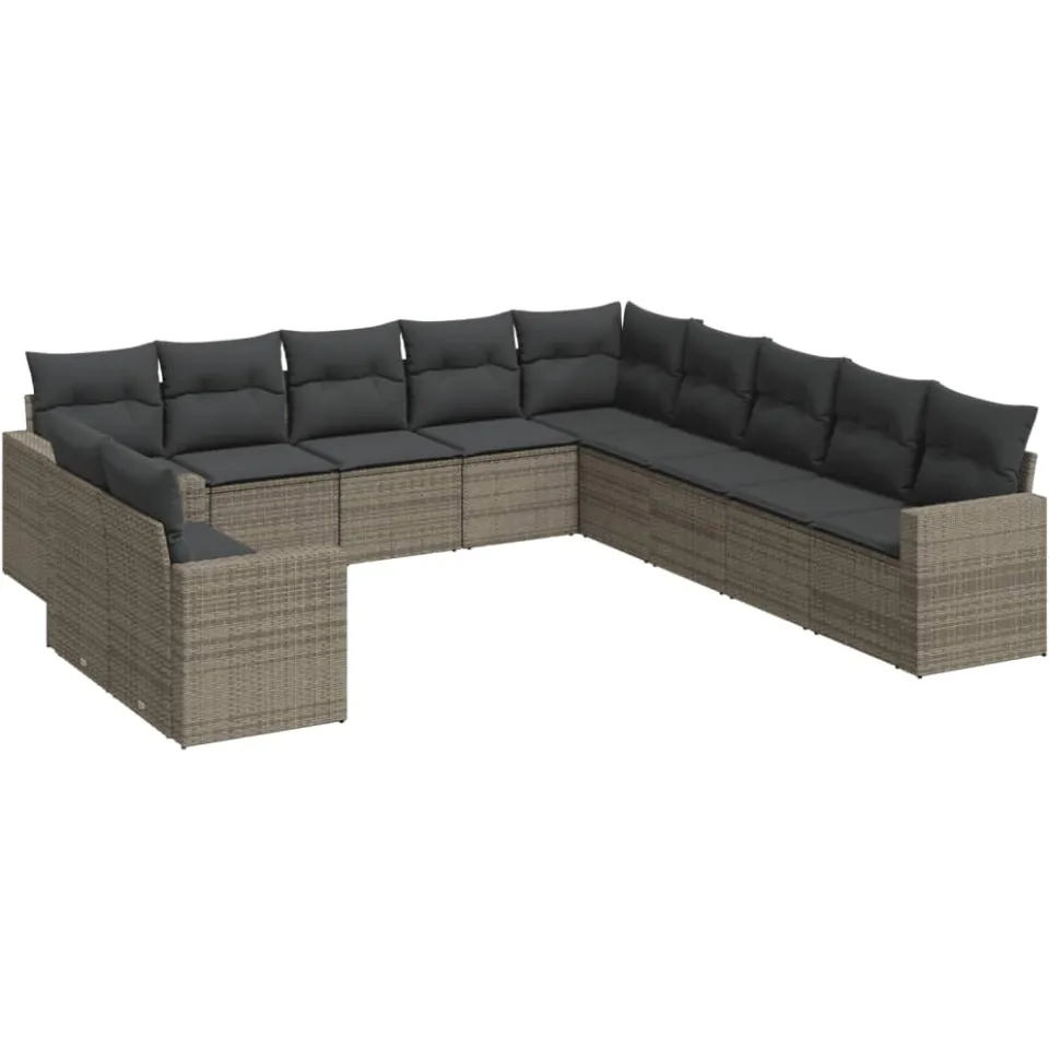 vidaXL 11-delige Loungeset met kussens poly rattan grijs, foto 3