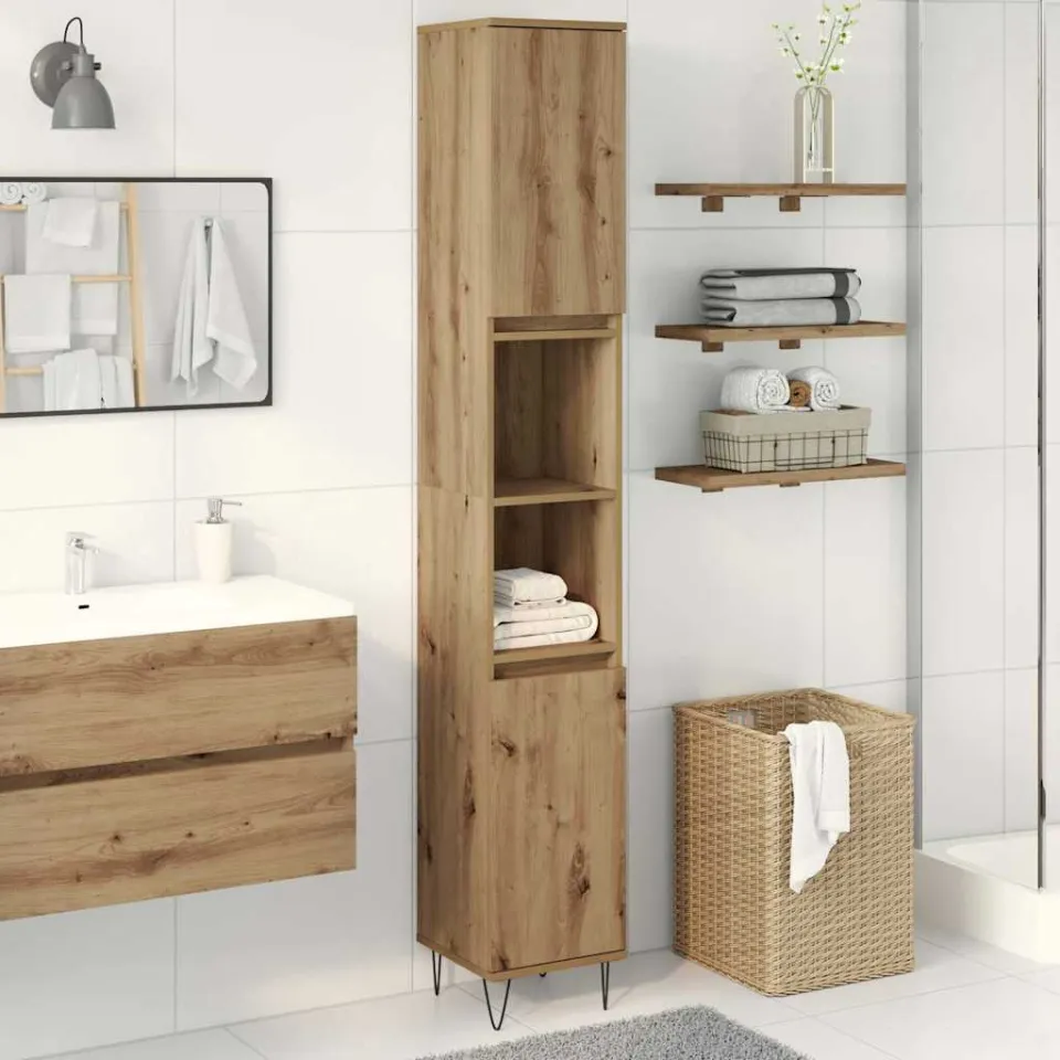 vidaXL Badkamerkast 30x30x190 cm bewerkt hout artisanaal eikenkleurig, foto 2