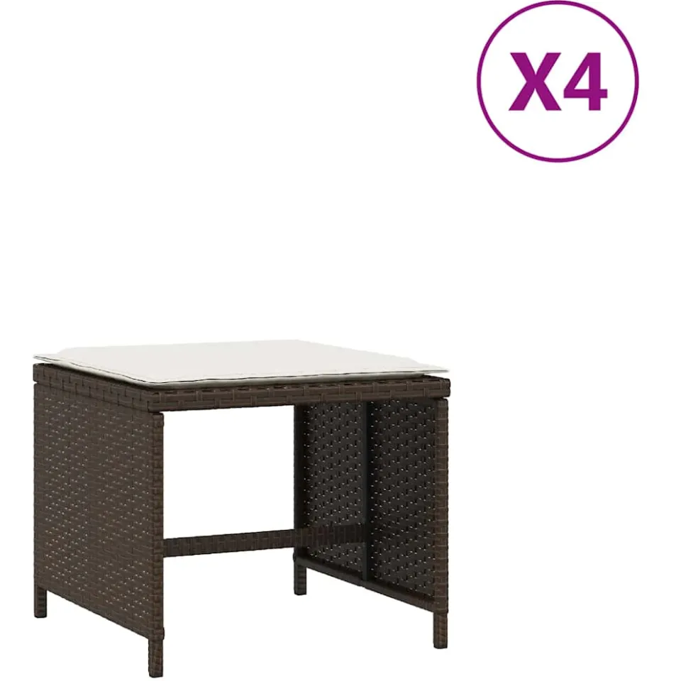 vidaXL Tuinkrukken 4 st met kussens 41x41x36 cm poly rattan bruin, foto 4