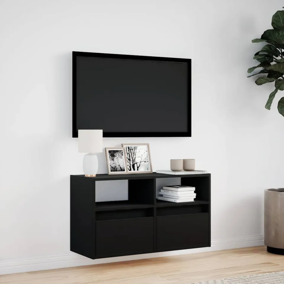 vidaXL Tv-wandmeubel met LED-verlichting 80x31x45 cm zwart, foto 2
