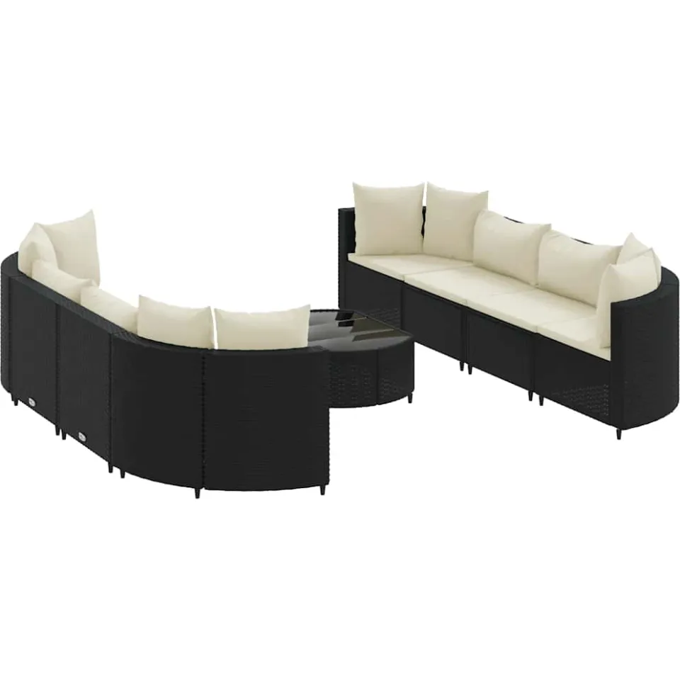 vidaXL 9-delige Loungeset met kussens poly rattan zwart, foto 3