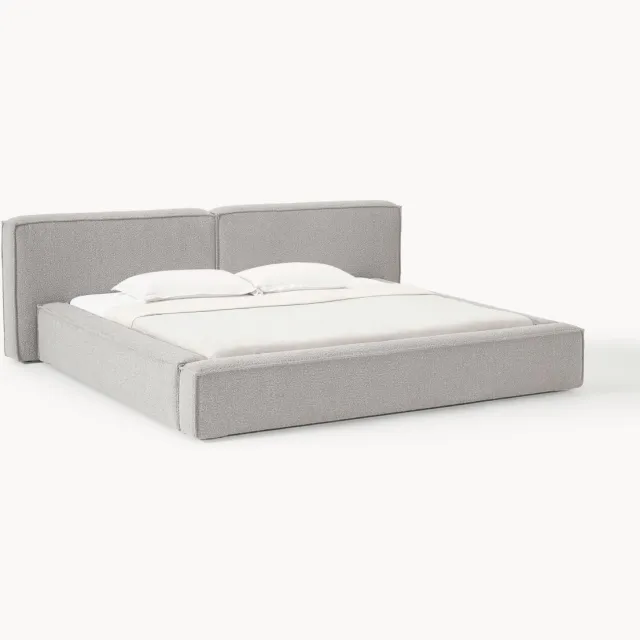 Westwing Collection Bouclé gestoffeerd bed Lennon Grijs